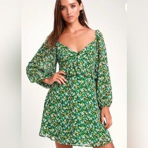 Lulu's Green Floral Long Sleeve Dress